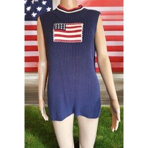 VTG Croft & Barrow Woman’s Sweater Tank Top Sleeveless Knitted American Flag lX